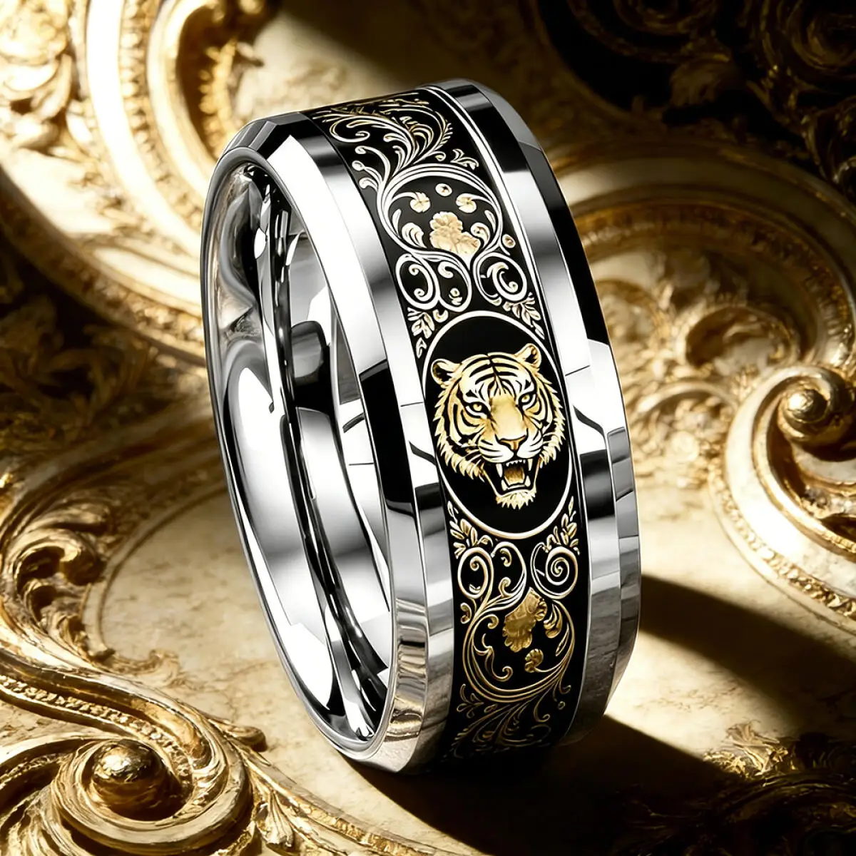 Vintage Baroque Style Majestic Tiger Head Ring Gothic Punk Stainless Steel Rings For Men Women Rock Biker Totem Jewelry Gifts
