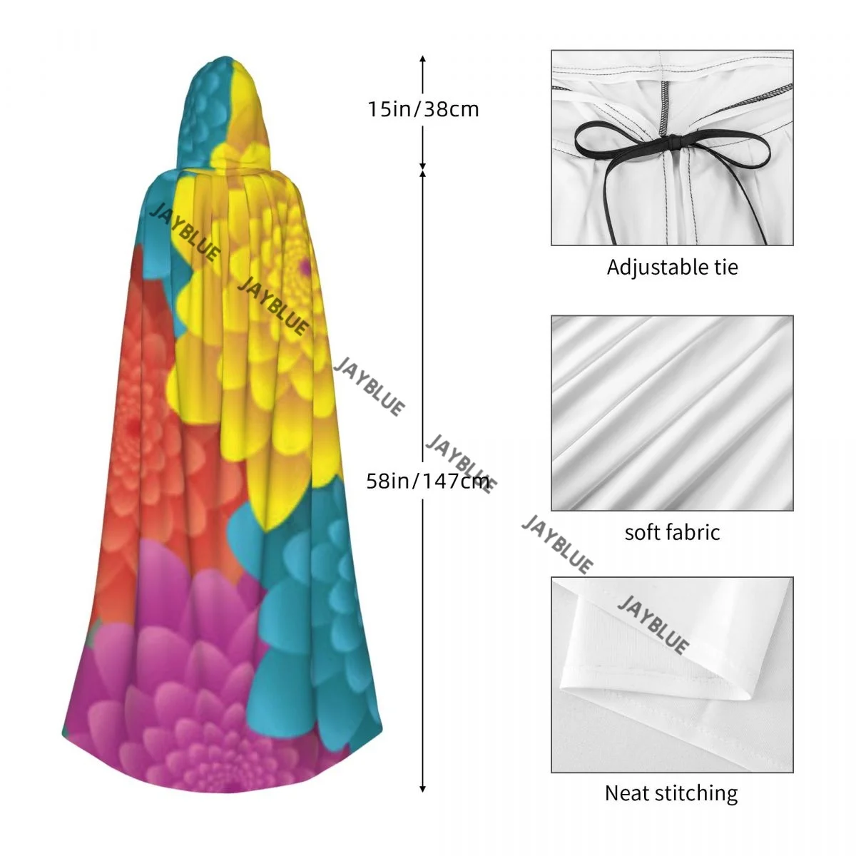 عباءة كيب طويلة نمط الزهور الملونة مقنعين عباءة معطف الخريف هوديس #5