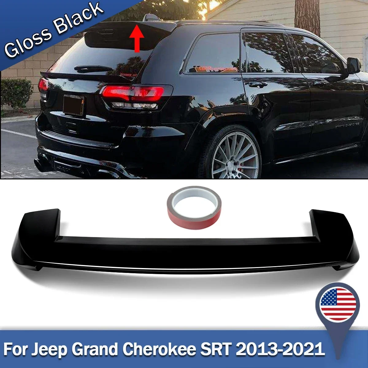 For Jeep Grand Cherokee SRT WK2 2014-2021 Gloss Black Rear Roof Top Wing Spoiler