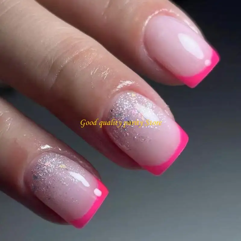 M4ya Rose Press On Square uñas falsas, brillo pegado en uña para decoraciones uñas