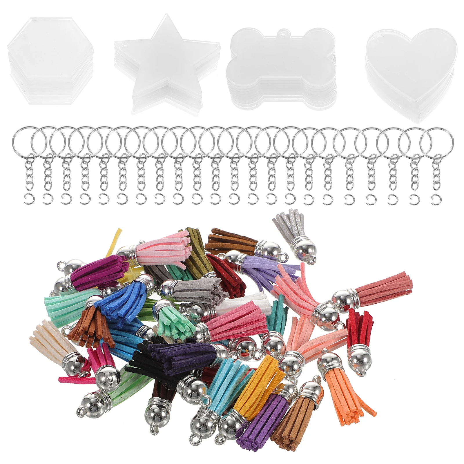 

1 set Acrylic Keychains Blank Diy Sublimation Keychain Blanks Double Sided Portable Key Ring Tassels Decorative Pendant Craft