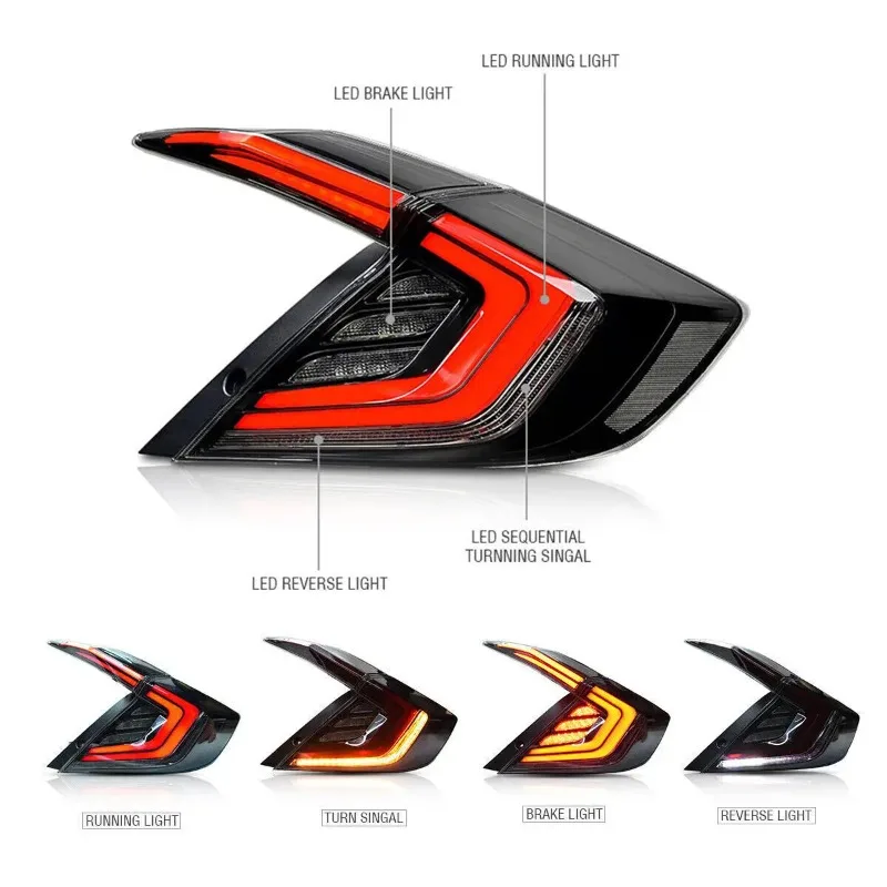 For Honda Civic Sedan 2016-2021 1Pair LED Sequential Turn Signal Tail Lights Smoke Brake Lamps Plug and Play