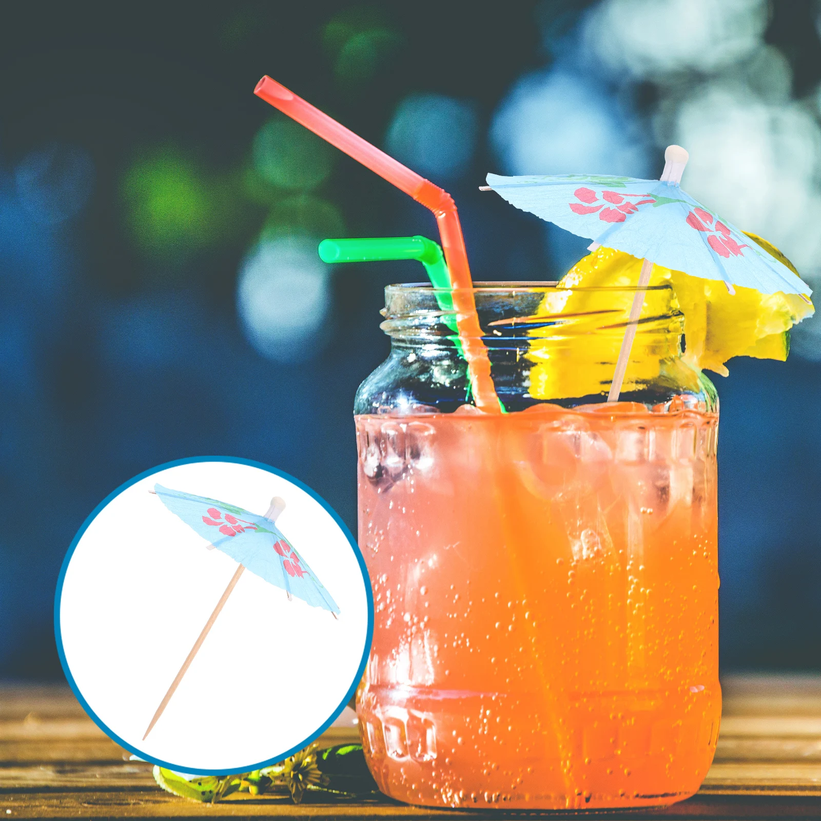 

50pcs Cocktail Parasol Picks Paper Drink Umbrellas Hawaiian Pool Party Tropical Summer Eco-Friendly Wood Colorful