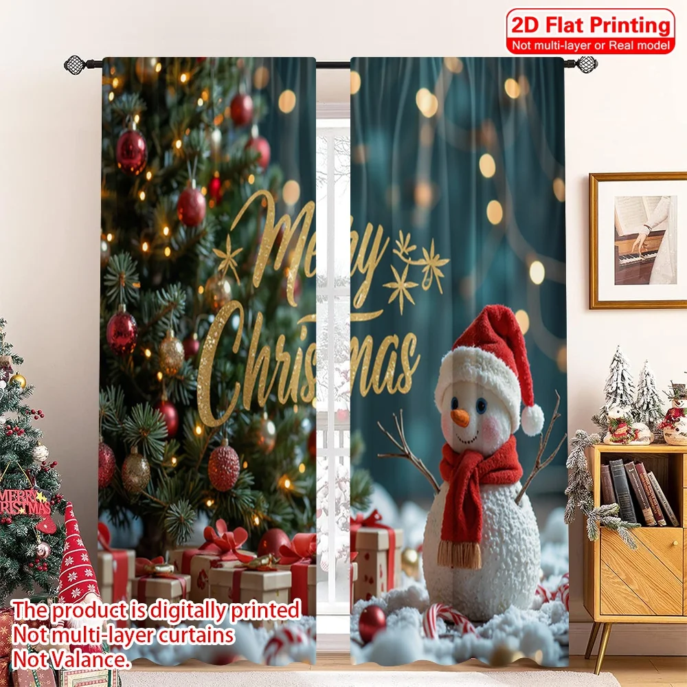 

2pcs 2D flat printing Merry Christmas Popular Party Window Curtains Merry Christmas Decorations Santa Snowman Polyester Without