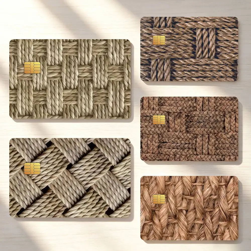 Rattan Pattern Credit Card Sticker Waterproof Anti-Scratch 4PCS Bank Debit Traffic Cover Decoration