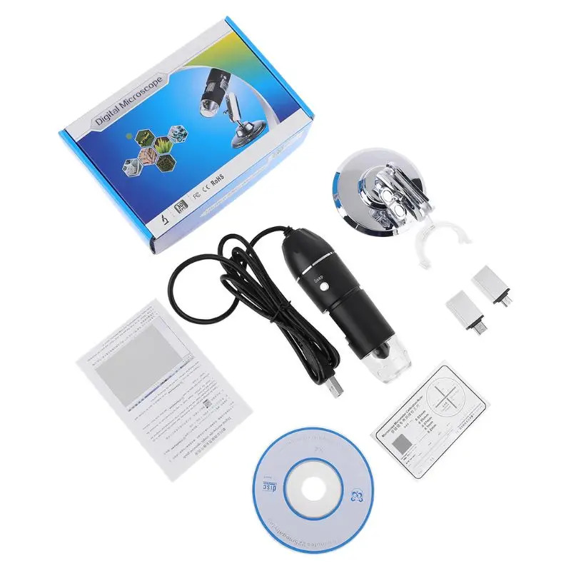 3-in-1 1600X USB Microscope OSX Windows PC Type-C Micro-USB Cell Phone Magnifier