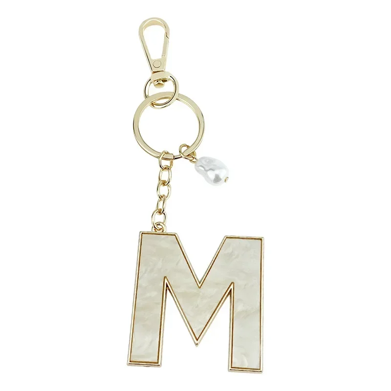 A-Z Initials Keyring Couples Metal Pendant with Pearl