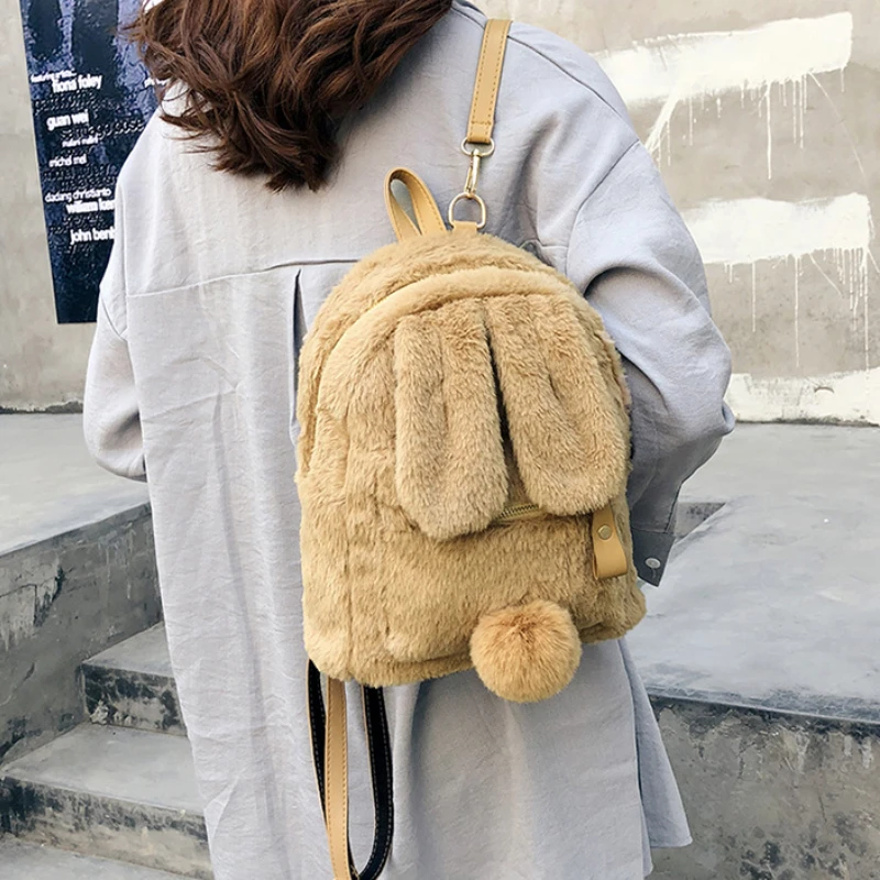 Children\'s Shoulder Bag Winter Fluffy Girls Cute Rabbit School Backpack Fashion Kids Cartoon Kindergarten Backpack Travel Bag