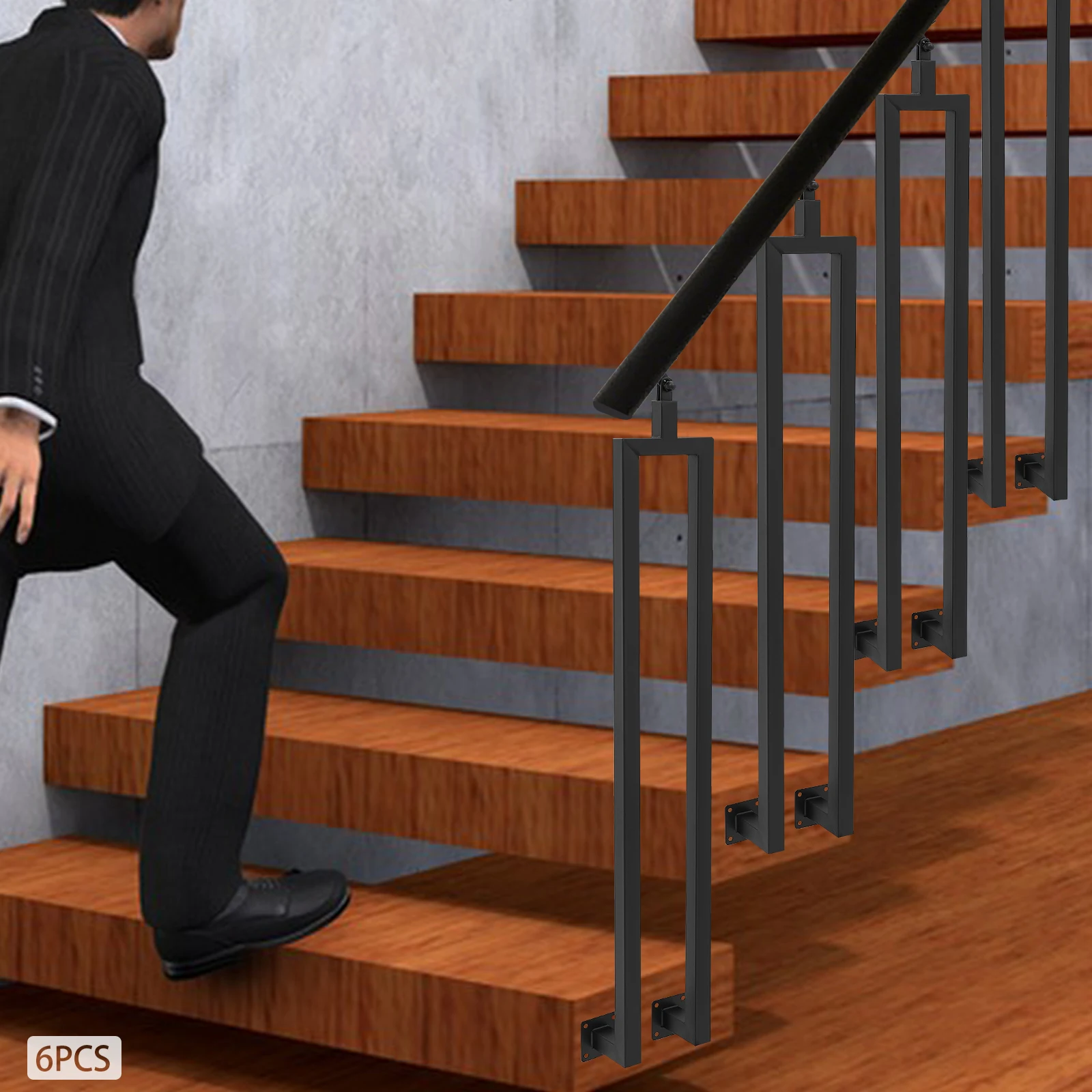 

6-шт U-образные лестничные балясины с регулируемым верхним кронштейном для внутренней лестницы, промышленные железные балясины с боковым креплением