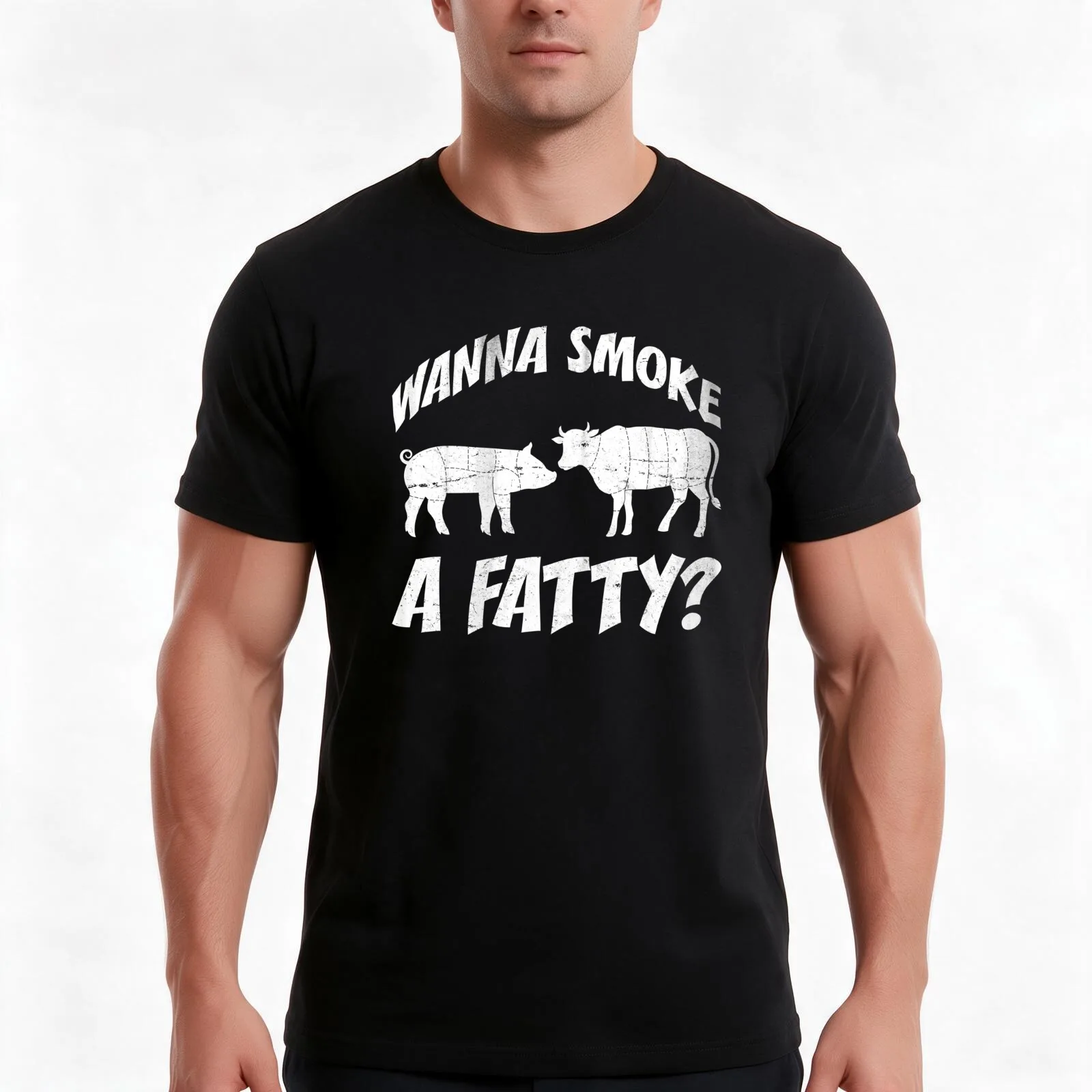 Wanna Smoke A Fatty - Funny BBQ - Meat Smoker - Grilling T-Shirt, Summer Casual Cotton Tee, Oversized Streetwear Tops