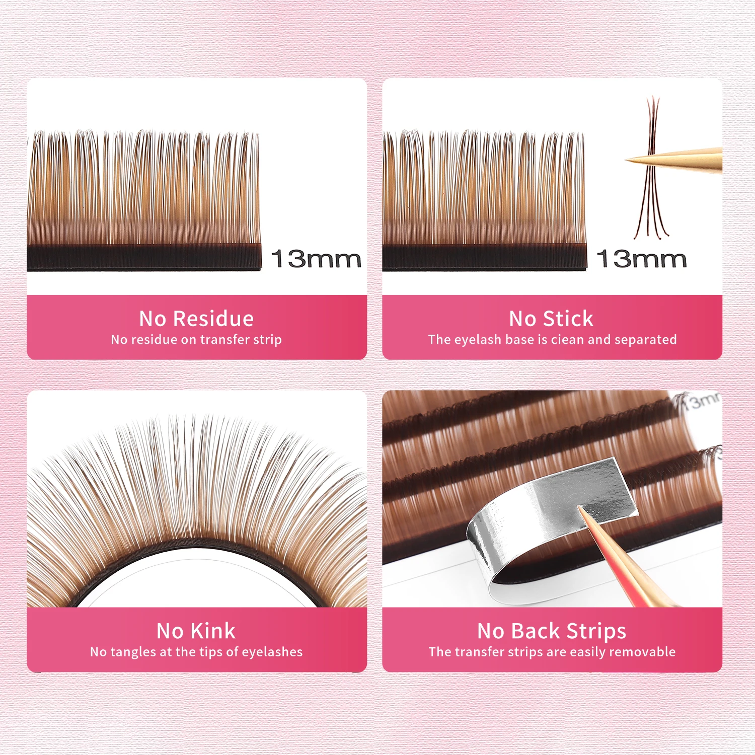 XIUSUZAKI Brown Classic Individual Eyelash Extensions Split Tips Soft Natural Light False Lash Extensions Volume Lash Supplies