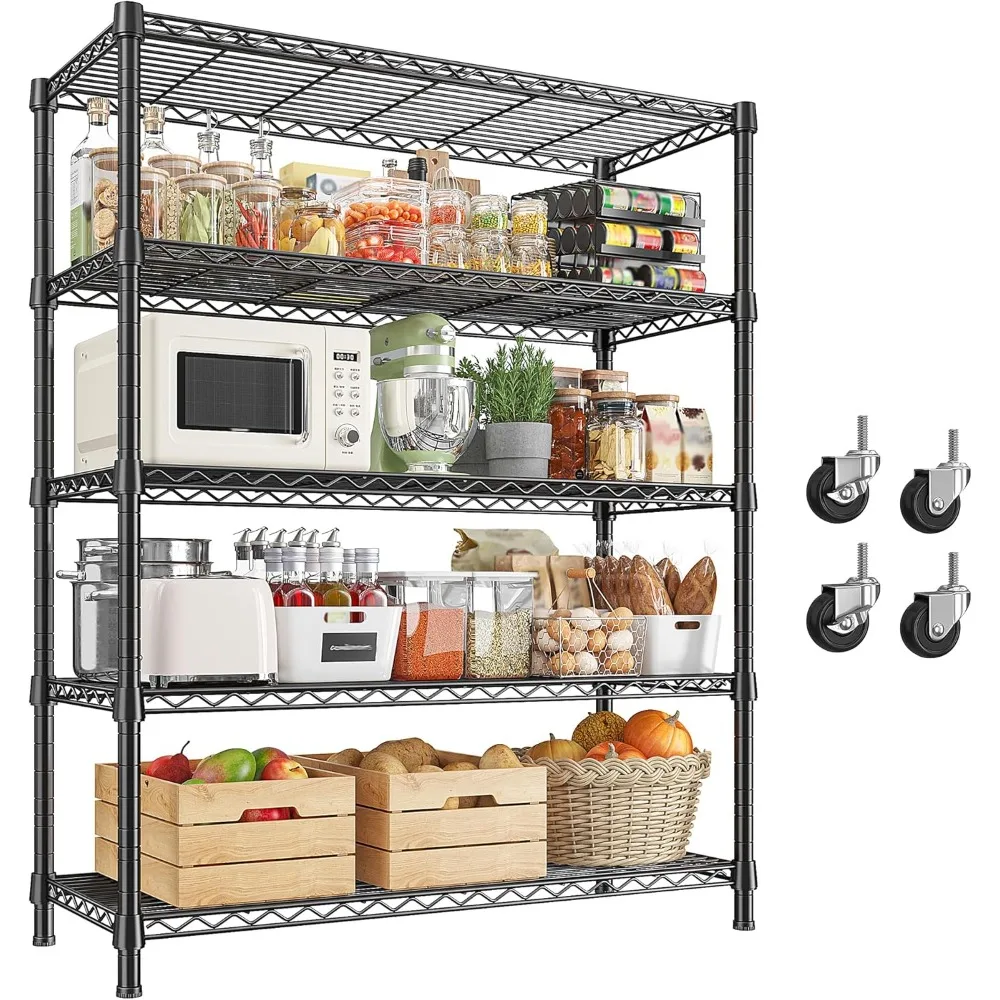 

1984LBS Storage Shelves with Wheels 75.2" H Wire Shelving Unit, Metal Shelving with Wheels & Feet, 5 Tier Adjustable