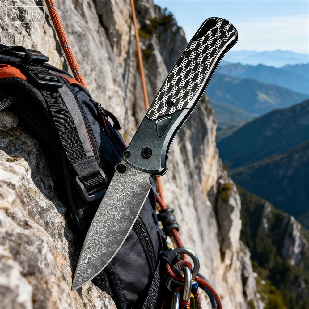 

BM 535 EDC Folding Pocket Knife Premium Damascus Tactical Knife - Gift for Men with Aluminum Handle for Outdoor Hunting Camping