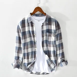2023 Casual Japanese color matching Plaid Shirt Long Sleeve Button Up Shirts Slim Fit Brand Checked Men Shirt Dress