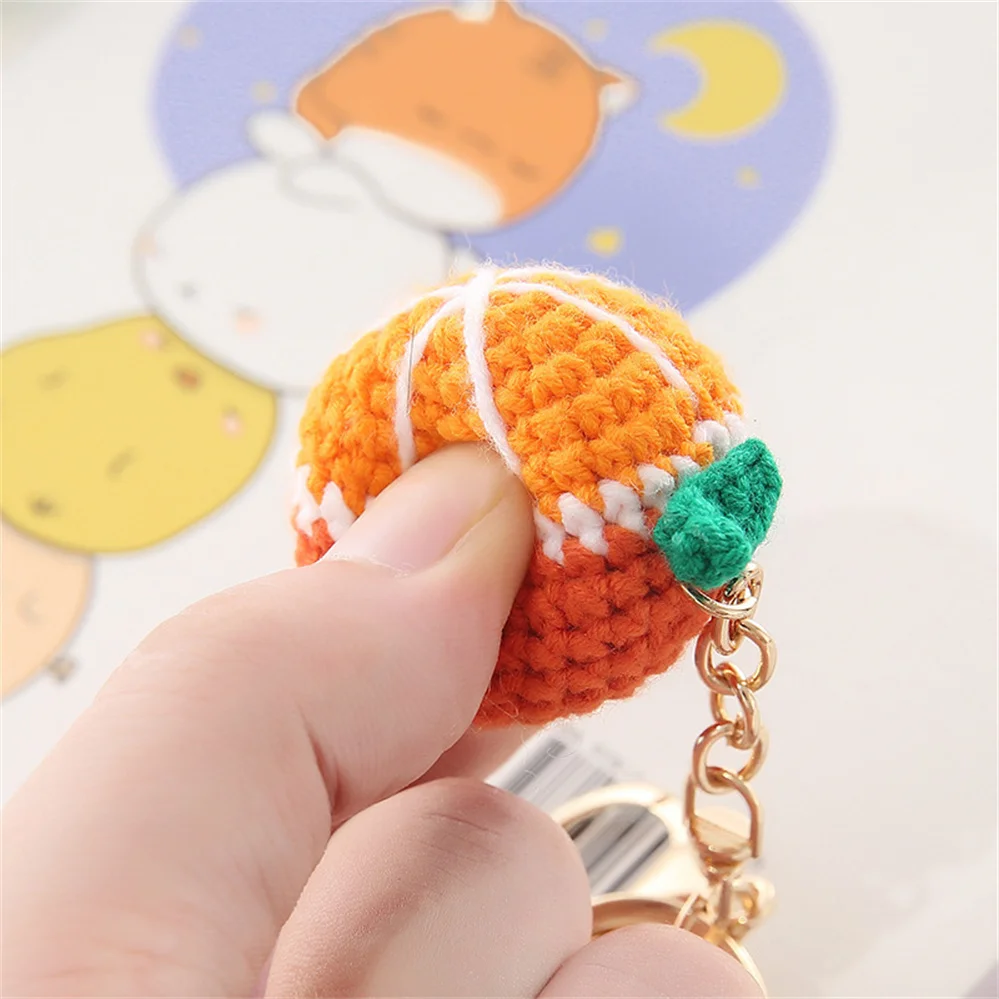 Creative Handmade Weaving Keychain Wool Crochet Unique Knitted Pendant Keyring Strawberry Watermelon Orange Pendant Key Gifts