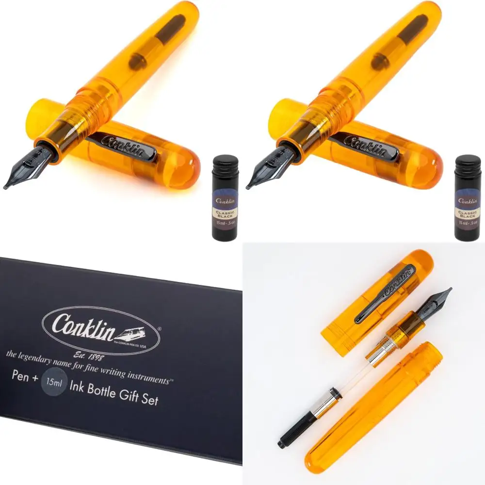 

Luxury Transparent Orange Eyedropper Fountain Pen with Extra Fine Nib and 15ml Black Ink Gift Set