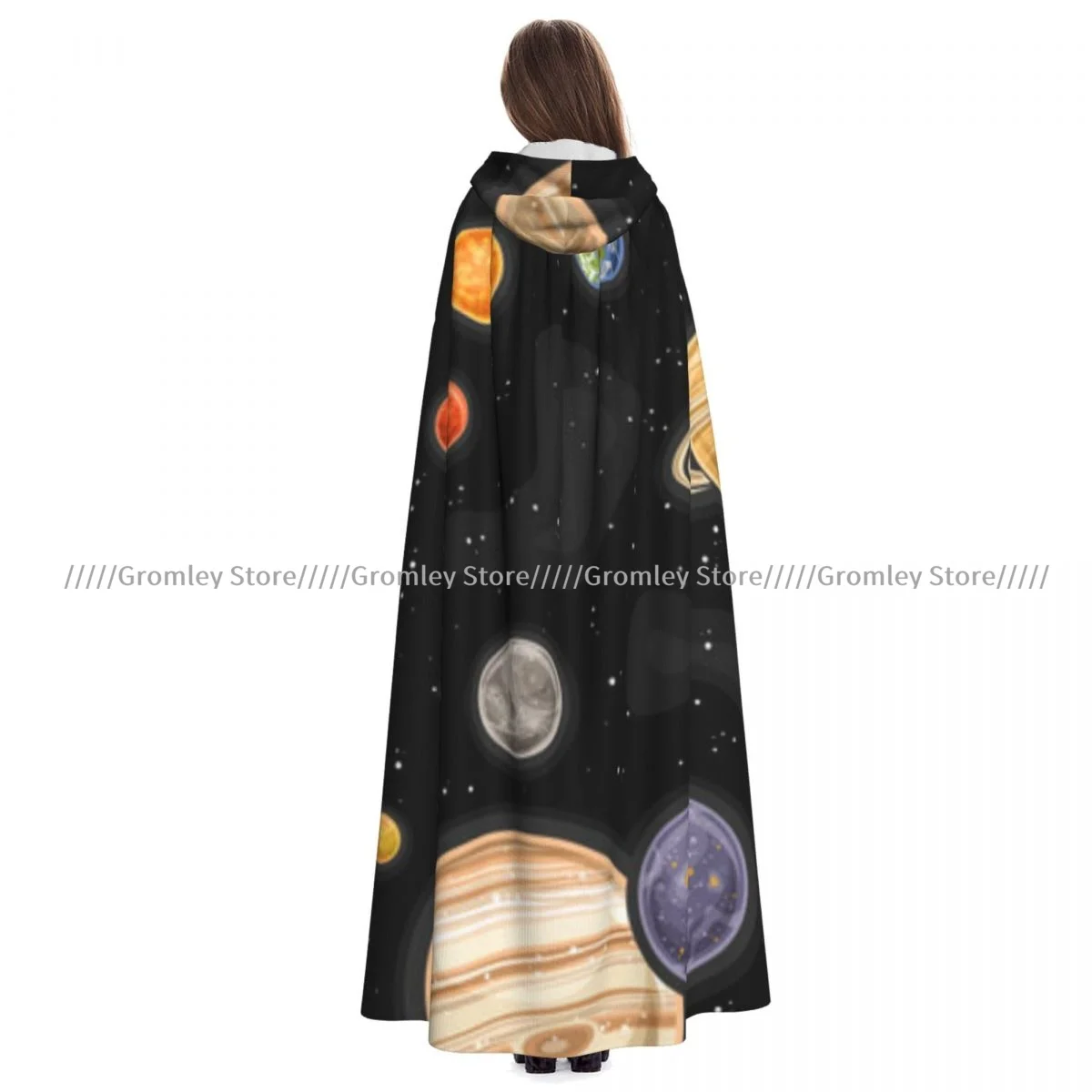 Medieval Halloween Cosplay Cloak Hooded Coat Space Planets And Stars Cape Coat Long Trench Costume Wizard Cloak