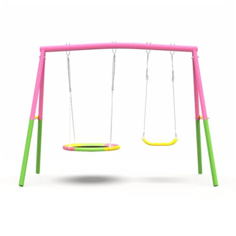 

440lbs Heavy Duty Metal Swing Set for Backyard with Stand Swing Includes 1 Saucer 32 1 Belt Seat 26.2 Pink Outdoor Playground P