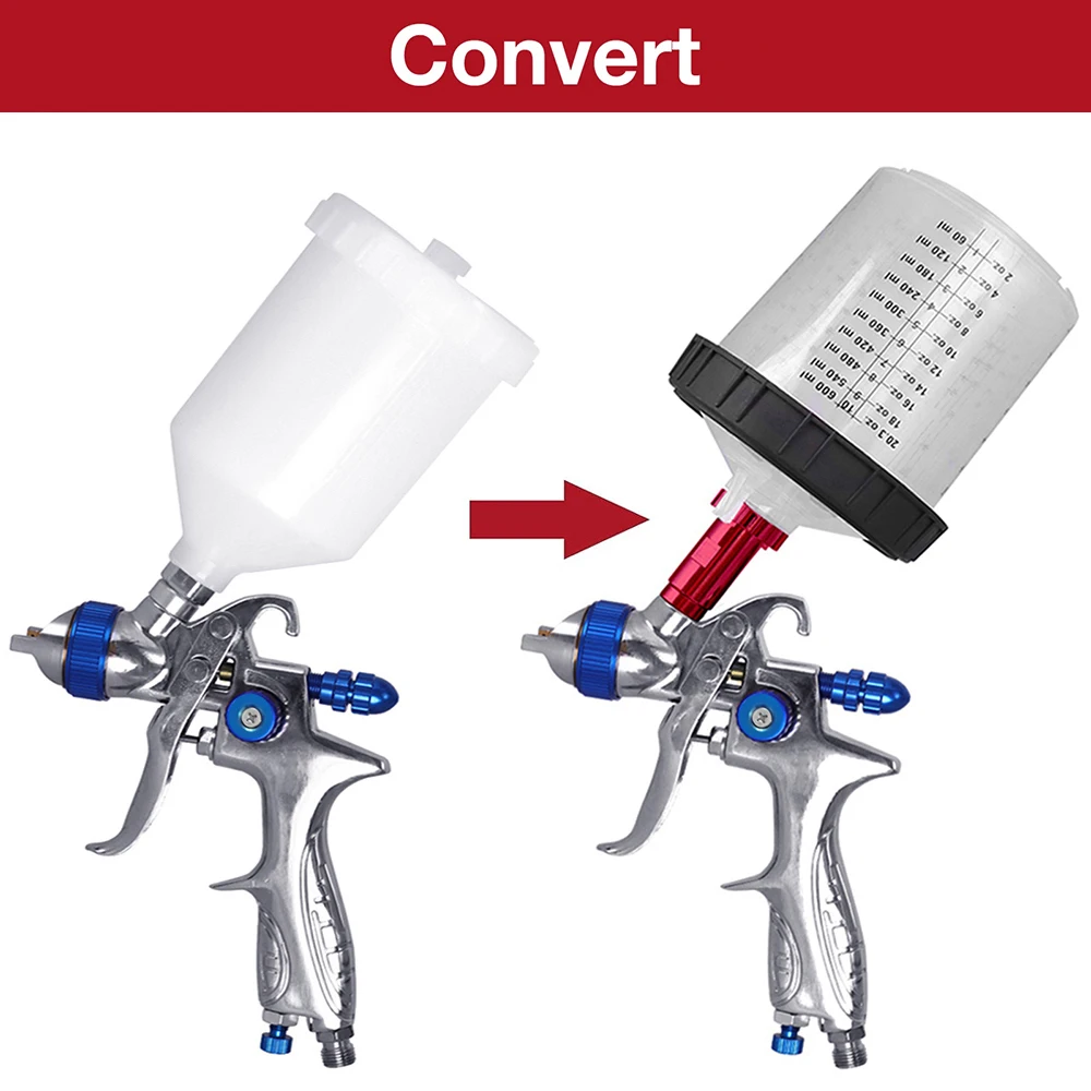 H887 Spray Gun Full Kit HVLP 1.4/1.7mm Car Paint Gun with Adaptor/Air Regulator/10PCS 600cc Paint Mixing Cups For Cars Painting