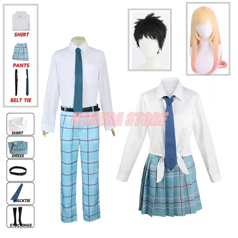 Disfraz de Anime My Dress Up Darling Kitagawa Marin para hombres, uniforme escolar JK, falda, pantalones, peluca, Gojo, Wakana