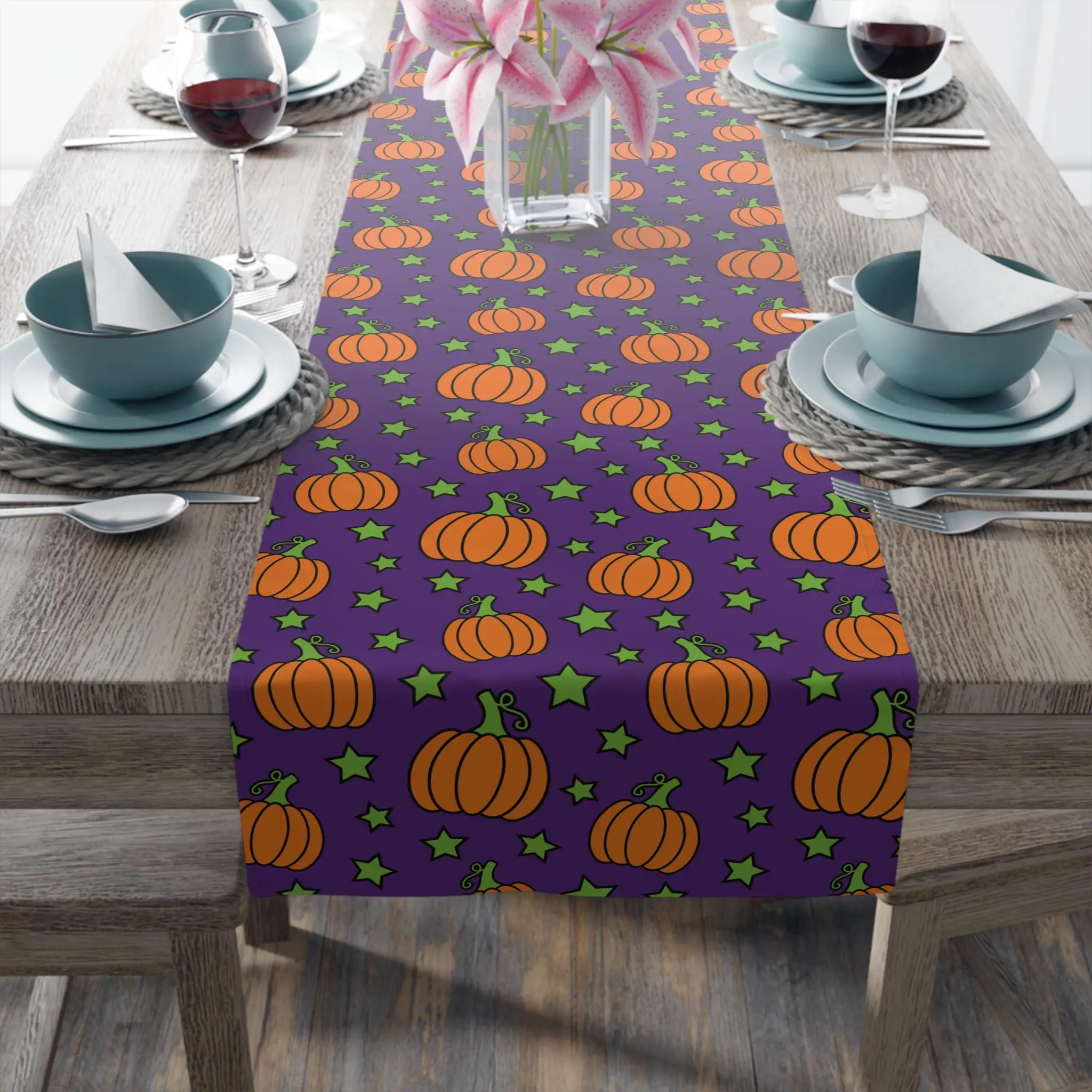 Halloween Orange and Yellow Pumpkin Long Table Runner Halloween Placemats Table Runner Fall Table Mats for Party Kitchen Dining