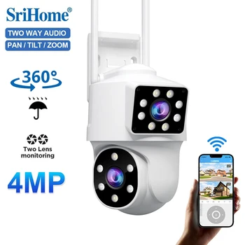 Srihome SH063 4MP واي فاي كاميرا IP في الهواء الطلق 2.4/5GHZ PTZ كاميرا مراقبة عدسة مزدوجة شاشات مزدوجة اتجاهين كاميرا أمان الصوت