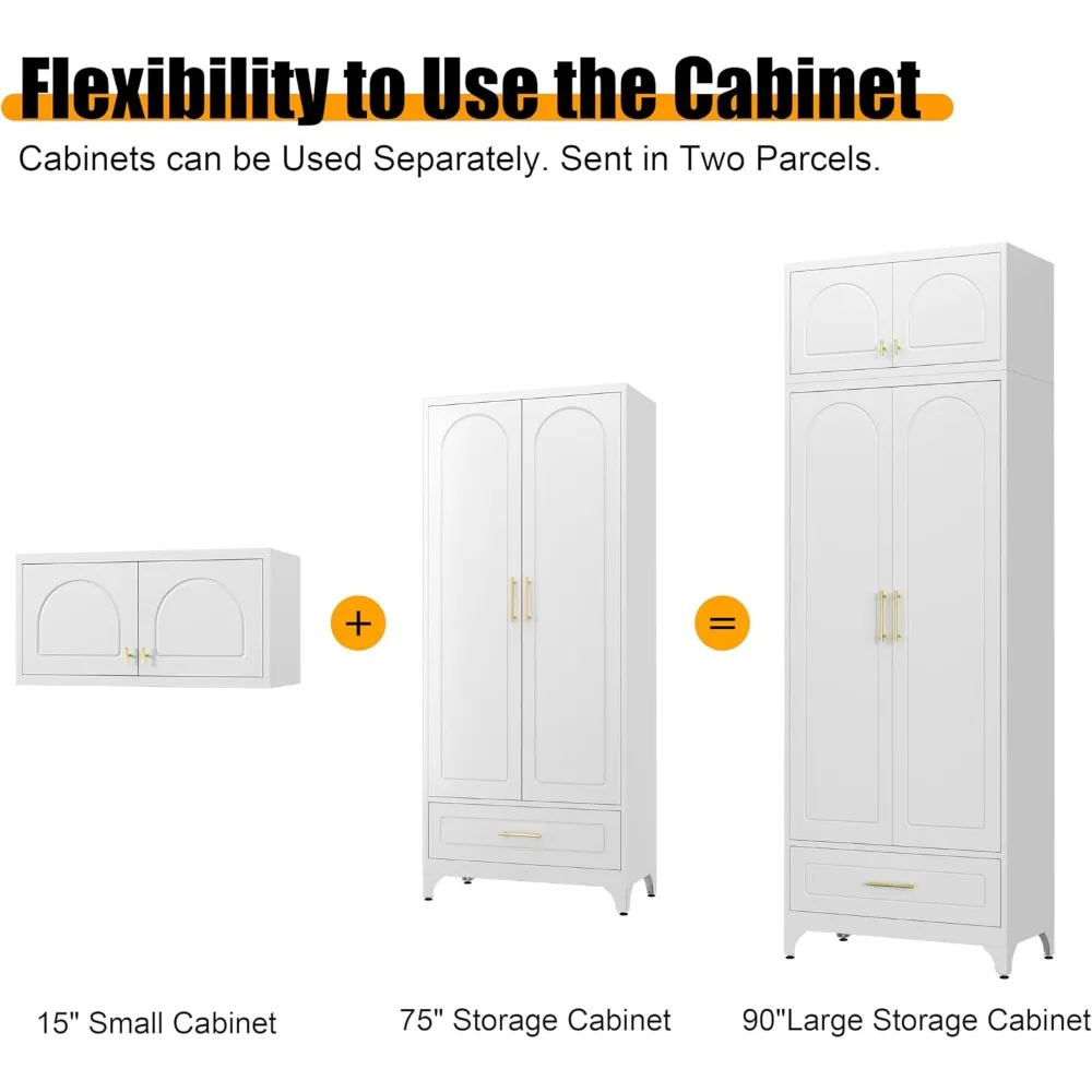 خزانة مطبخ بيضاء بطول 90 بوصة قابلة للتعديل مع أدراج #6