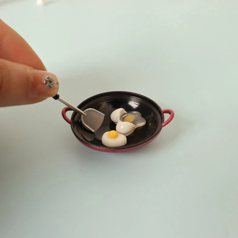 1:12 Dollhouse Simulation Egg Spatula Frying Pan Set Dollhouse Miniature Kitchen Cookware Accessories Dolls House Food Toys