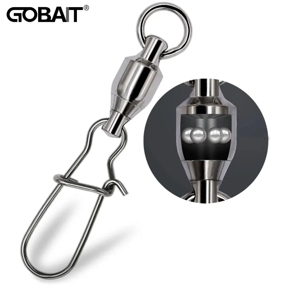 GOBAIT 20PCS Swivel Snap Connector Pin Ball Bearing Rolling Ring Buckle Kit Pesca Lure Line Connect Cross Lock Fishing Tools