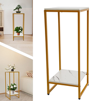 11.89 * 11.89 * 29.53 in 2 Levels Flower Stand Metal Indoor Plant Stand Square Decorative Column Gold+White Non-Slip Design