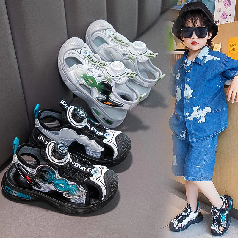 New Swivel Button Boys Sandals Summer Children Beach Shoes Fashion Kids Sneakers Comfortable Sports Casual Size 26-37