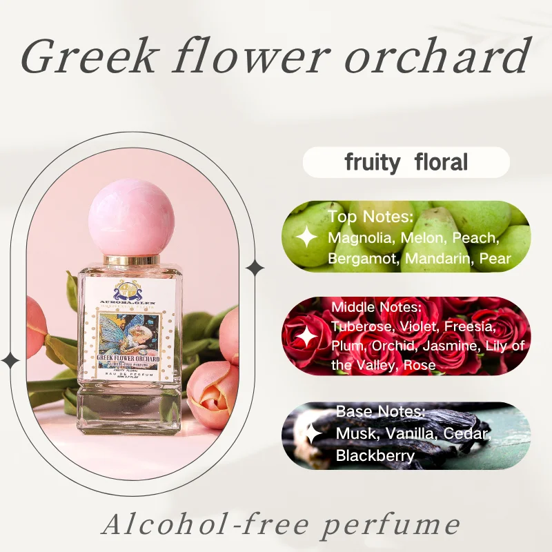 Alcohol-Free Parfum Greek Flower Orchard Women's Fruity Floral Perfume Bergamot Rose Musk Long Lasting Bright Mediterranean Scen
