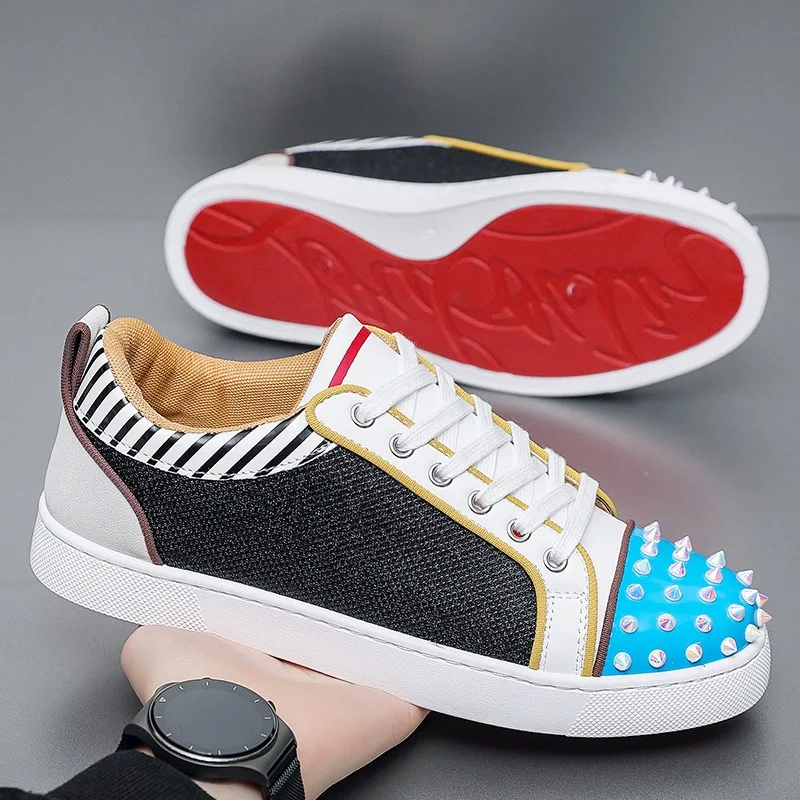 

European Men's Shoes with Rivet Casual Sneakers For Man Trendy Flats Breathable Fashion Board Shoes Casual Designer Shoes Brand