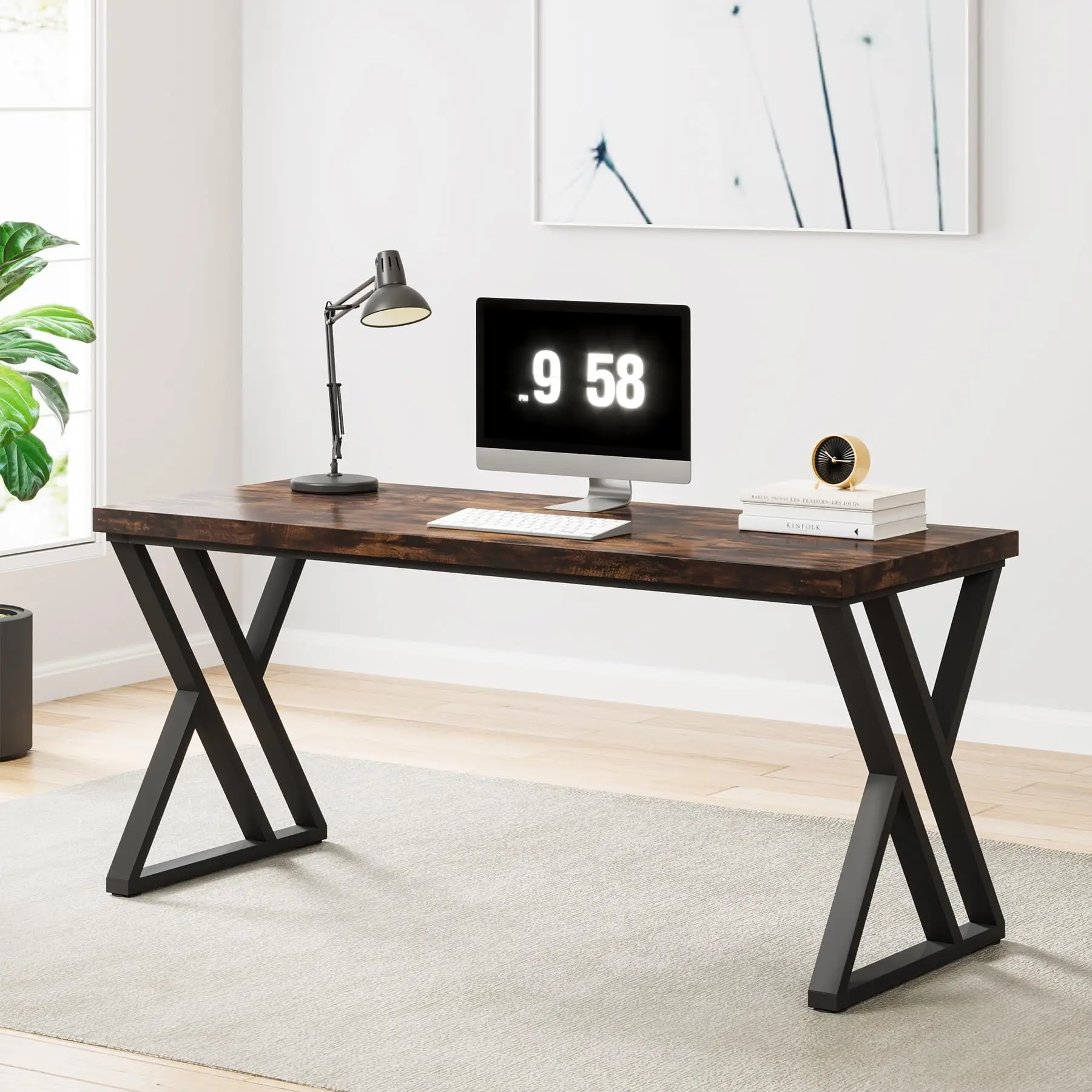 Tribesigns Writing Computer Desk, 55 inch Heavy Duty Study Desk with Z-Shaped Metal Leg, Modern Simple Home Office Computer Desk