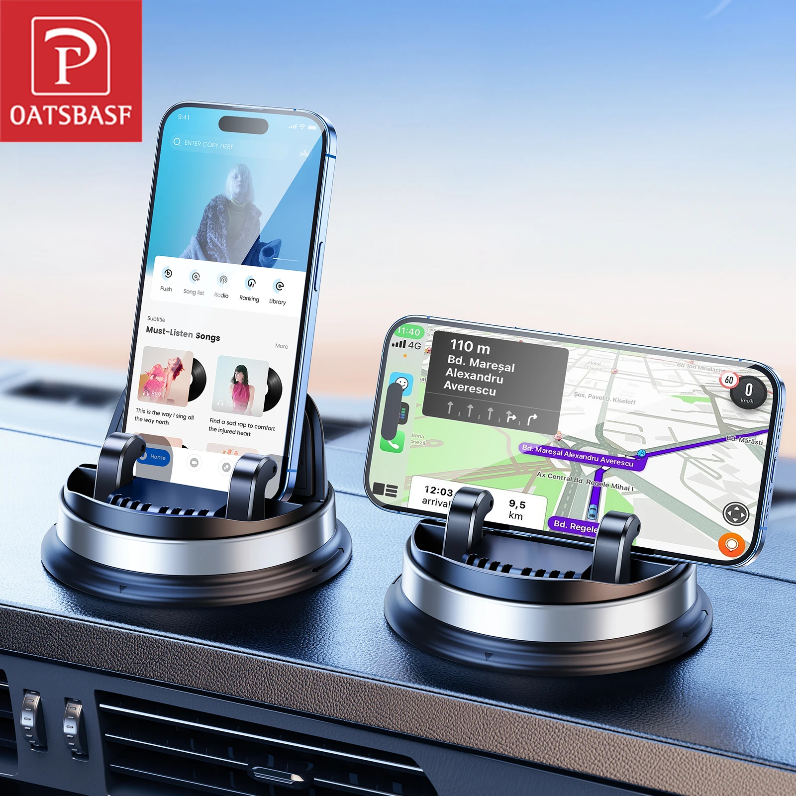 Oatsbasf Auto-Clanp Phone Support Holder Car Phone Holder 360° Rotation Tablet Stand Universal Car Bracket Phone Accessories