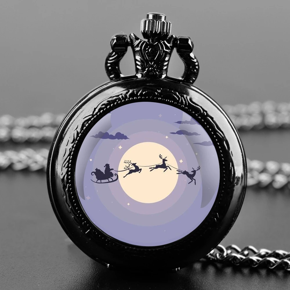 Merry Christmas Gifts Glass Dome Quartz Pocket Watch With Durable Chain Arabic Numeral Dial Extraordinary Gifts for Men Kids