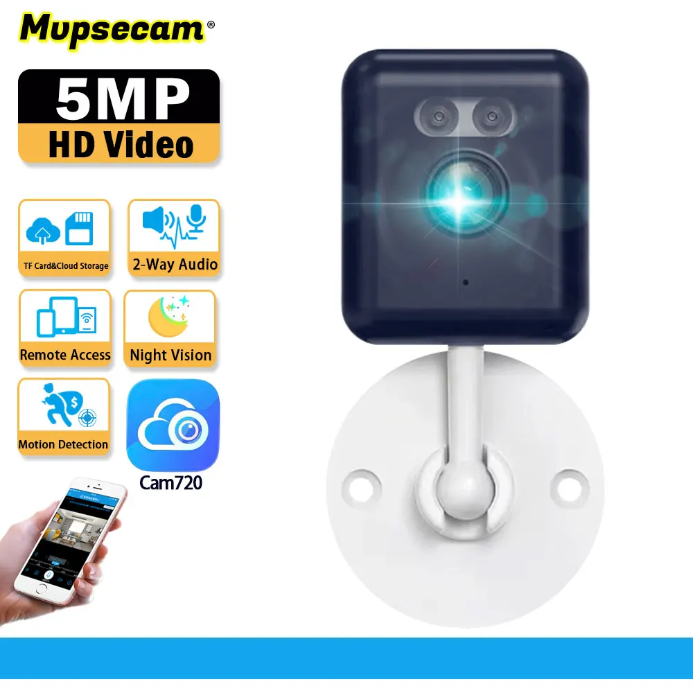 

5-мегапиксельная внутренняя мини-беспроводная камера видеонаблюдения Wi-Fi камера видеонаблюдения 2-сторонняя аудиосистема обнаружения движения умная камера радионяни