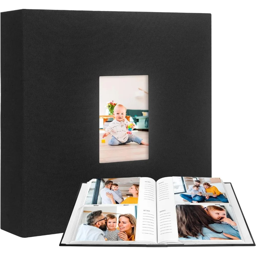 

240 Pockets 4x6 Photo Album with Memo Areas, Linen Cover with DIY Front Window, 4x6 Photo Album Book with Writing Space