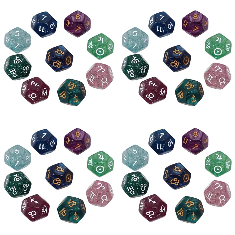 

36Pcs Pearl 12-Sided Astrology Zodiac Signs Dice For Constellation Divination Toys Creative Multi Sided Dice Type A