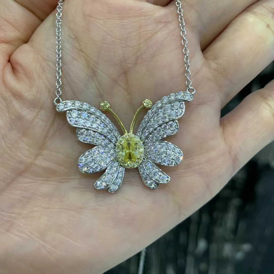 

cute romantic butterfly pendant necklace 925 sterling silver with cubic zircon 45CM free shipping