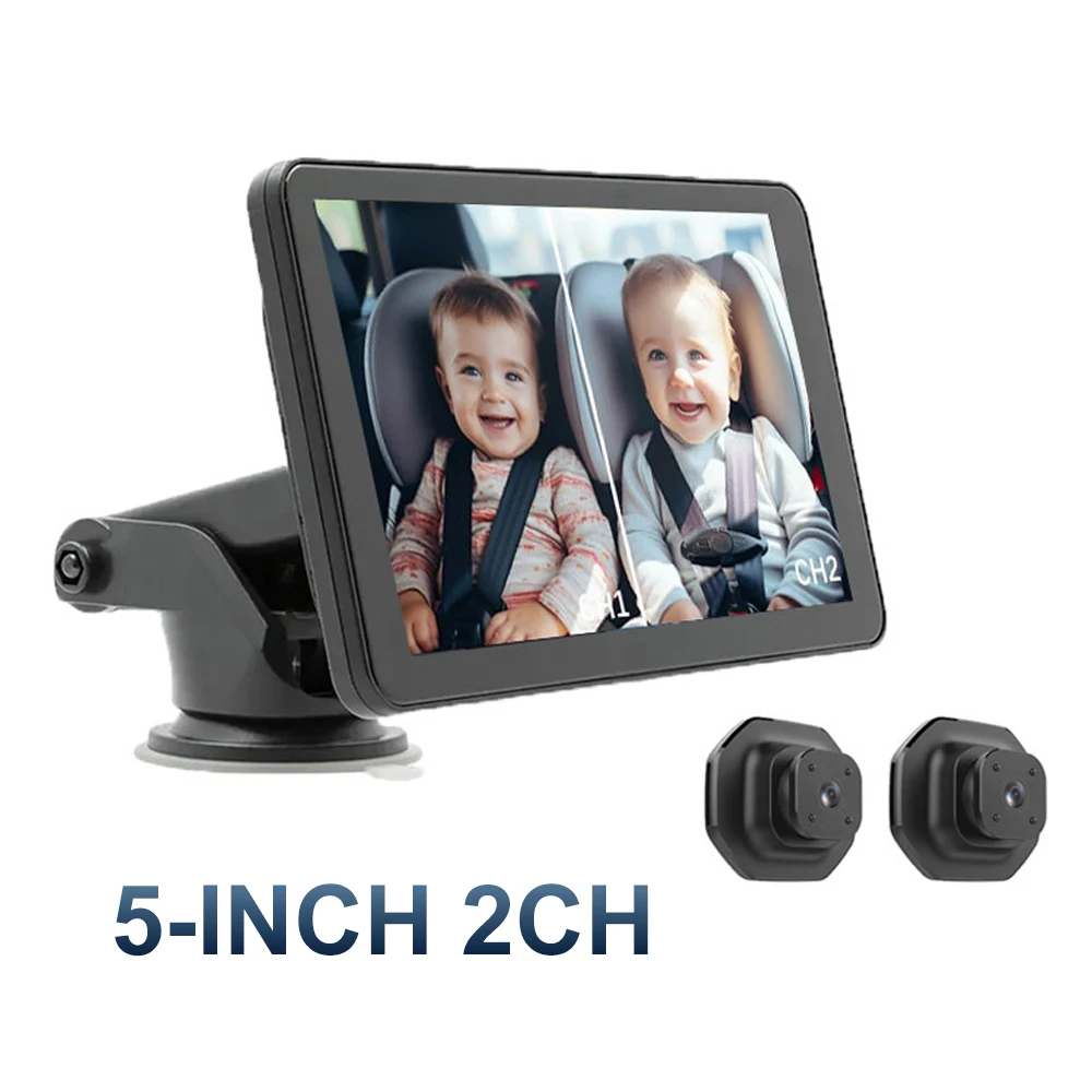 Dual Lens Car Baby Monitor 5 Inch Rear Facing Back Seat Infant Camera Adjustable Wide Angle Night Vision Easy Installation