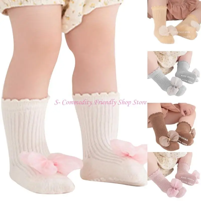

85AE Детские носки с нежным кружевным бантом. Удобные детские носки, нескользящие носки.