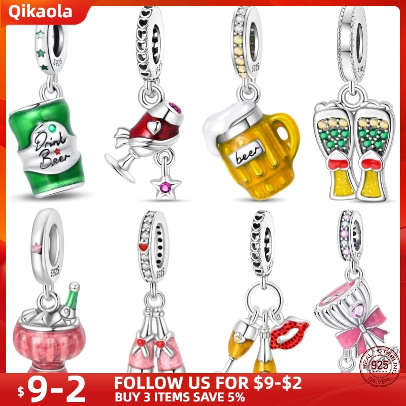 

100% Real S925 Sterling Silver Beer Festival Series Charms Fit Original pand 3mm Bracelet For Women Birthday Fine Jewelry Gift