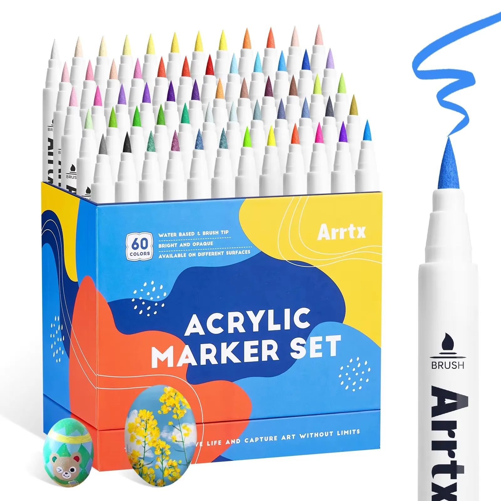 

Arrtx 60 color direct liquid soft-tipped acrylicn Art Markers for art, non-transparent and stackable,school painting suppli