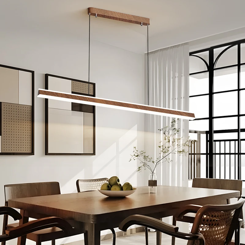 New Eye-protecting One-word Restaurant Chandelier Full Spectrum Minimalist Log Bar Table Lamp Nordic Dining Room Pendant Lights