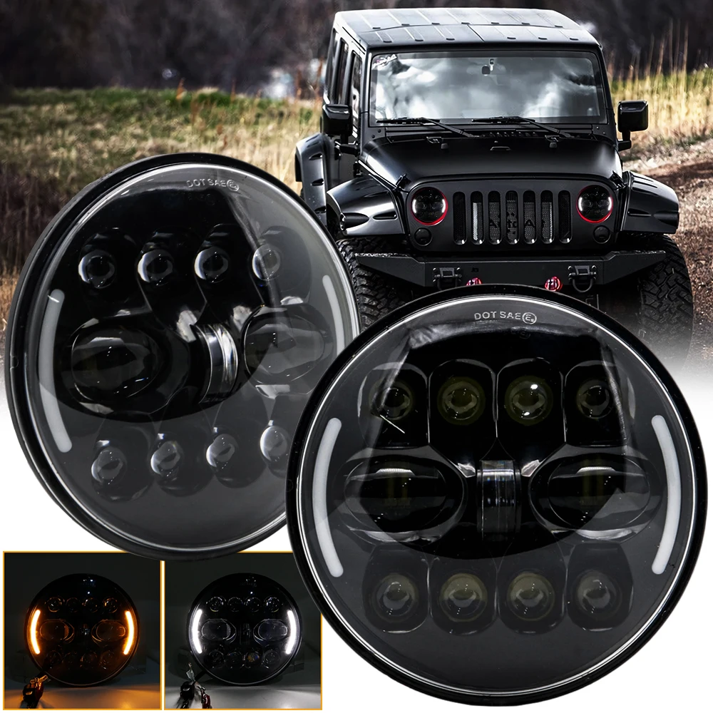 Projector 7 inch LED Headlight for Jeep Wrangler JK JKU TJ LJ 1997-2018 H6024 Sealed Beam Bulb LED Headlamp & Turn Signal & DRL