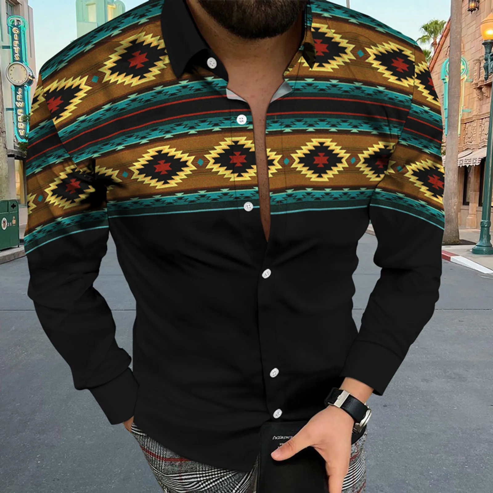 Camisa hawaiana de manga larga con estampado 3D para hombre, blusa informal, ajustada, Estilo Vintage, étnico, Occidental, a la moda, Social