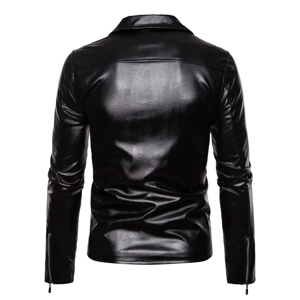 Men's casual high-quality plus size motorcycle leather jacket, collar and horizontal zipper short motorcycle jacket M-5XL