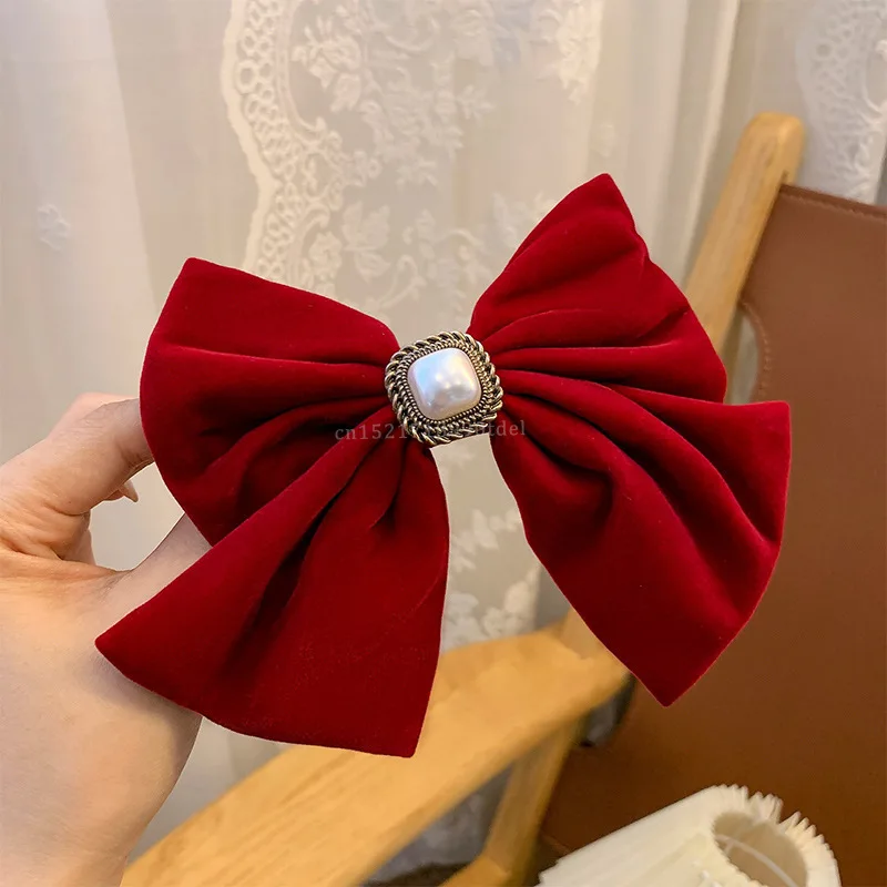 Velvet Bow Hair Clip Elegant Bow Tie Hairpins Vintage Barrettes  For Women Girls Black Wine Red Hairpins Hair Accessories