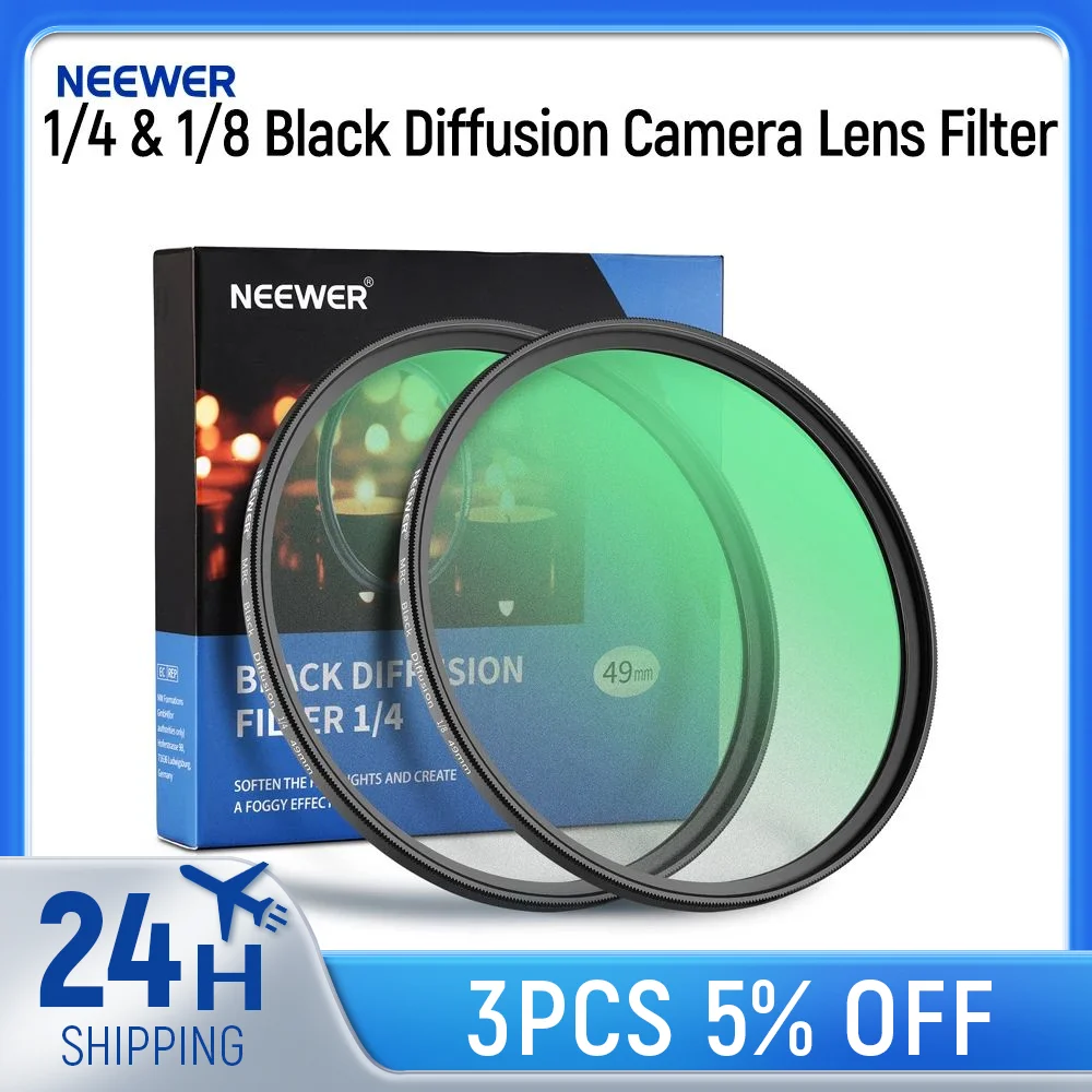 NEEWER 1/4 & 1/8 Black Diffusion Camera Lens Filter 2 Pack Black Pro Mist Cinematic Filter for Dreamy Misty Portrait Photography